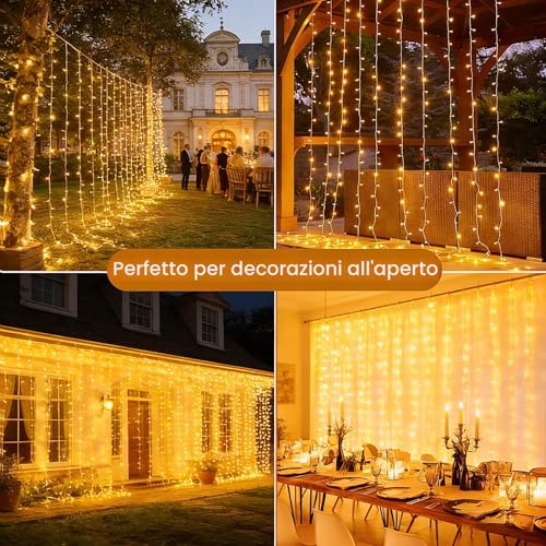 yowin 6 m x 3 m 600 LED Waterfall Lights Waterproof IP65 with Timer, 8 Modes Tent Lights with Socket for Wedding, Gazebo, Window, Wall, Garden – Warm White