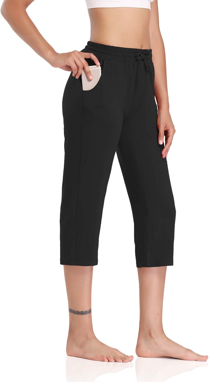 DIBAOLONG Womens Yoga Pants Capri Wide Leg Comfy Drawstring Loose Lounge Workout Pants with Pockets: Clothing