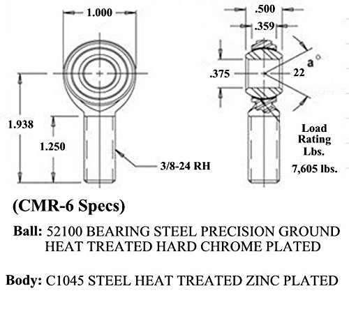 QSC 3/8 X 3/8-24 Economy 4-Link Rod End Kit, Rod End, Heim Joint