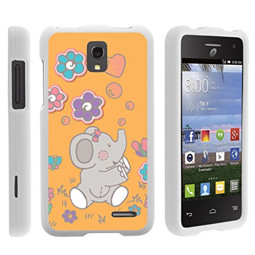 Alcatel One Touch Pop Star LTE Case Snap on Shell Rubberized Grip Custom Unique Image Cover Shell White with Designs By TurtleArmor | 2 in 1 Combo Includes Clear Screen Protector and Case - Cute Baby Elephant