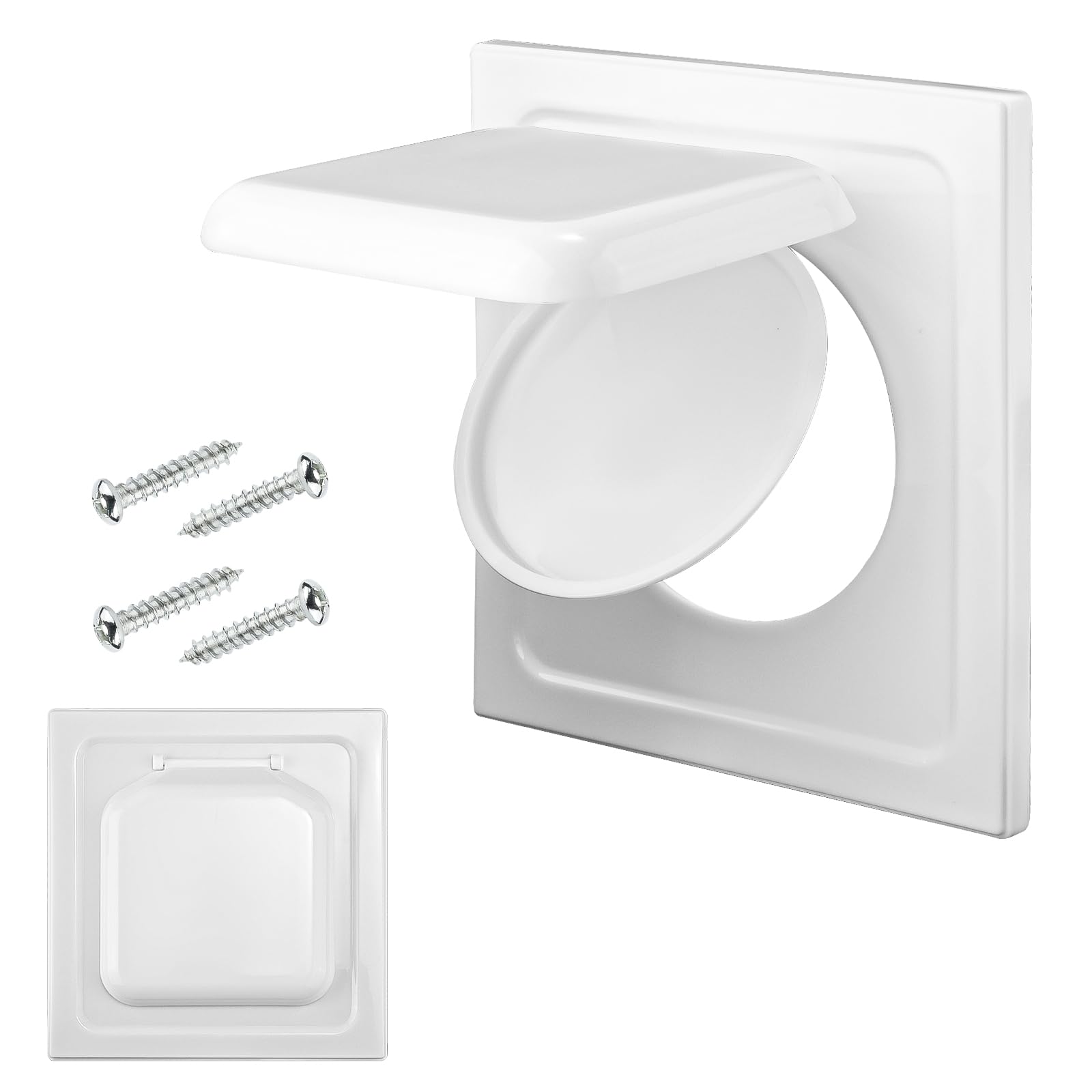 Dryer Exhaust Vent Cover, Dual Door Dryer Vent Guard with 4 Screws Outside Dryer Vent 4 inch Duct Cover, House Vent Covers Exterior, Easy Installation (White)