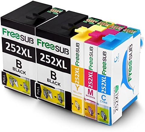 FreeSUB 252 High Yield Compatible Ink Cartridges for Epson 252XL Used for Epson WorkForce WF-3620 WF-3640 WF-7110 WF-7610 WF-7620(2x Black, 1x Cyan, 1x Magenta,1x Yellow)