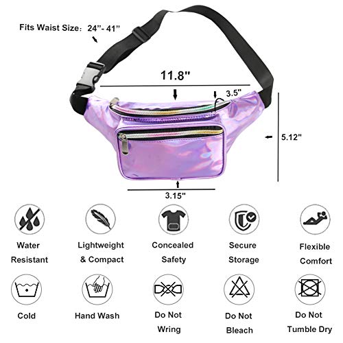 Holographic Fanny Pack for Women - Waist Fanny Pack with Adjustable Belt for Rave, Festival, Travel, Party (Purple)