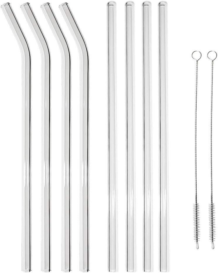 Glass Straws Drinking Reusable L 8.5" D 8 mm - Smoothie Straws for Milkshakes Frozen Drinks Smoothies Bubble Tea - Environmentally Friendly