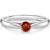 Gem Stone King 10K White and Rose Gold Red Garnet Solitaire Engagement Ring For Women (0.20 Cttw, Gemstone January Birthstone, Round 3.5MM)