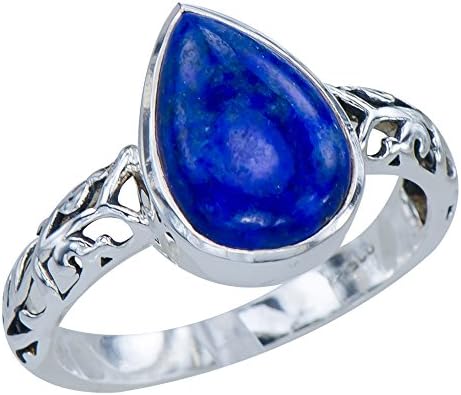 Classic Women's Natural Lapis Lazuli Gemstone 925 Sterling Silver Filigree Ring