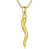 Vyrniss 18K Gold Italian Horn Necklace for Women Cornicello Pendant Italian Amulet Horn jewelry(with Gift Box)