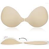 Hipass Adhesive Sticky Bra, Push Up Invisible Bras for Backless Strapless Dress,Reusable Wireless Breast Lift Bras for Women Beige