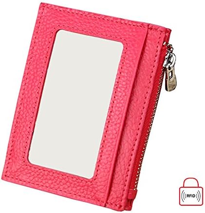 OOOK Unisex RFID 5 Slots Zipper Card Holder Slim Leather Front Pocket Wallet,Rose