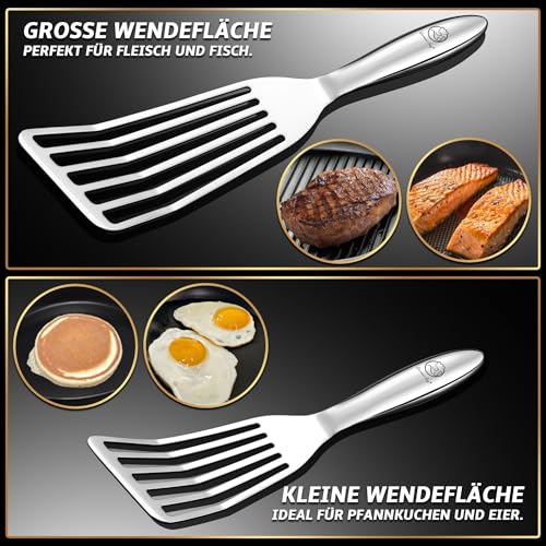 Pfannenwender Set aus rostfreiem Edelstahl für Fisch & Fleisch - Kleiner & Großer Pfannkuchenwender - Pfannenwender Edelstahl - Küchenhelfer 5 Jahre Ersatz thumbnail 3
