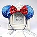 Mickey Mouse Ears,Minnie Ears Headbands Sequin Hair Band for Women Girls party supplies (Blue red)