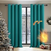 Deconovo Window Treatment Super Soft Solid Thermal Insulated Eyelet Bedroom Blackout Curtains for Kids Turquoise 46x84 Inch 2 Panels