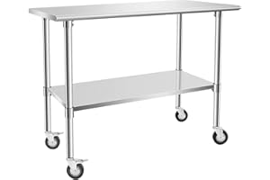Hasopy Stainless Steel Table, 36" X 18" Work Table with Wheels， 2 Shelves Metal Prep Table for Commercial Kitchen Restaurant Garage