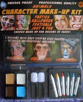 Face Paint Character Make-up Kit Animals Lion, Butterfly and Monkey