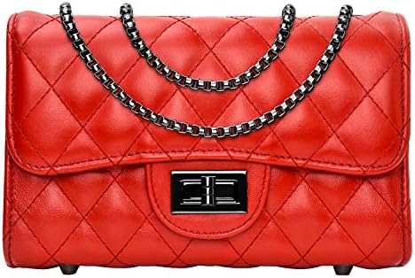 Women Quilted Crossbody Bag Genuine Leather Clutch Purse with Chain Strap Ladies Small Shoulder Handbags