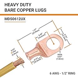 SELTERM 2pcs 6 AWG 1/2" Stud Copper Wire