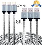 Mribo 8Pin Lightning Cable Nylon Braided Extra Long 6 Feet USB Cord Universal Charging Cable - Gray and Silver