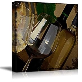 Square Rustic Style Wine Glass and Bottle