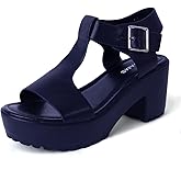 J.Adams Corby Platform Sandals – Womens T-Strap Chunky Mid Heel Ankle Strap Lug Sole Comfortable Wide Fashion Open Toe 3 Inch Flatform Wedges – Slip-On Dressy Summer Footwear
