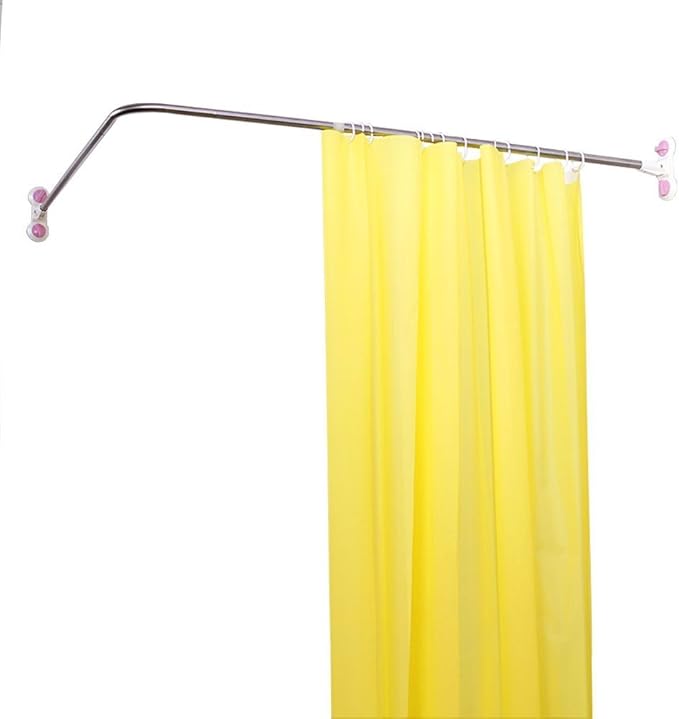 BAOYOUNI Curved Shower Curtain Rod Suction Cups LShaped Corner Bath