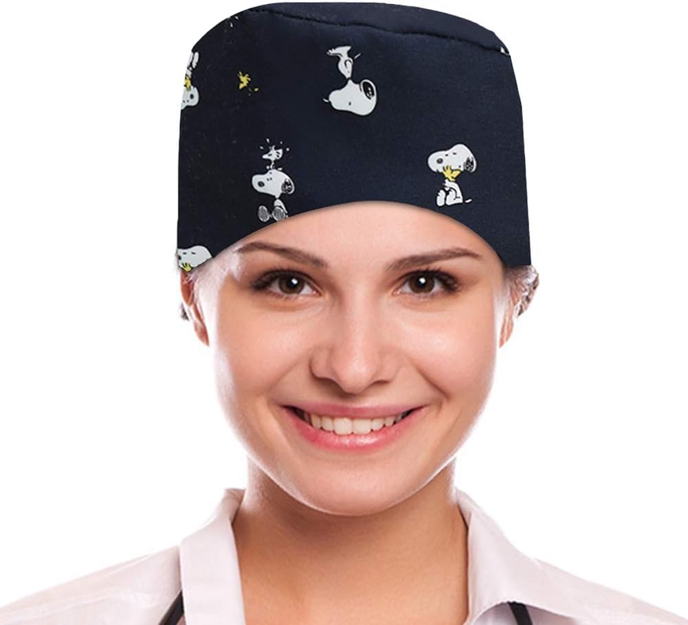 Cute Animal Patterns Surgical Scrub Cap Medical Doctor Bouffant Hat with Sweatband for Womens Mens