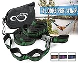 Hammock Suspension Tree Straps- Easy 16 Loops Straps – Lightweight Stretch Resistant Poly Webbed Strap With Triple & Carrying Bag - 500 Total Pounds- Universal Use For ENO, Grand Trunk (Green)