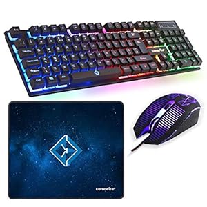 Combrite Raptor Gaming Keyboard And Mouse Set With Large Mouse Pad, Rainbow LED, USB Wired Desktop Combo, UK Layout, For…