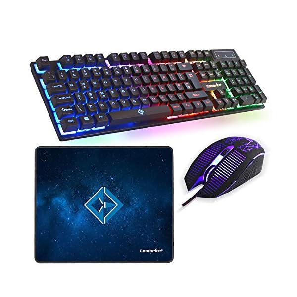 Combrite-Raptor-Gaming-Keyboard-And-Mouse-Set-With-Large-Mouse-Pad-Rainbow-LED-USB-Wired-Desktop-Combo-English-UK-Layout Combrite Raptor Gaming Keyboard And Mouse Set With Large Mouse Pad, Rainbow LED, USB Wired Desktop Combo, UK Layout, For…