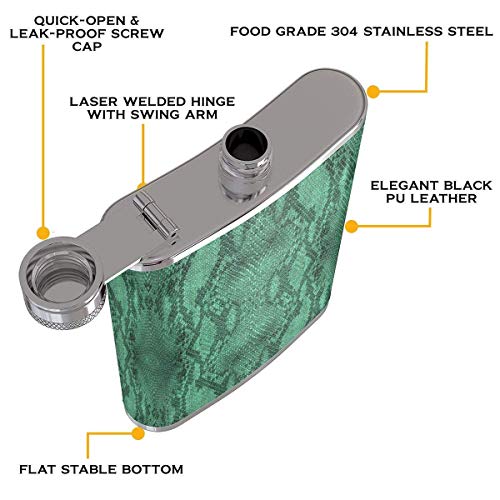 Patrón de piel de serpiente con estampado de serpiente negro verde portátil de acero inoxidable petaca 8 oz para acampar… Patrón de piel de serpiente con estampado de serpiente negro verde portátil de acero inoxidable petaca 8 oz para acampar… - Imagen 4