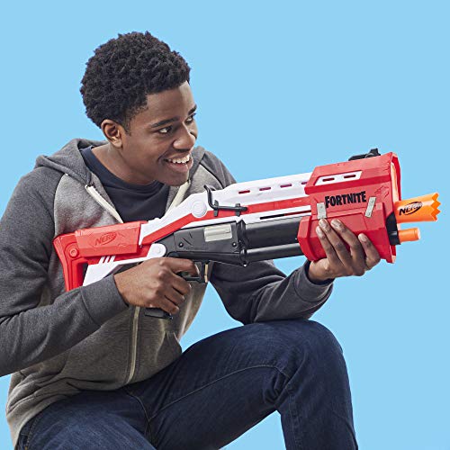 NERF Hasbro E7065EU4 TS Pump-Action Blaster, 8 Mega Fortnite Darts, Dartaufbewahrungsfach - Für Jugendliche und Erwachsene Rot – Bild 5