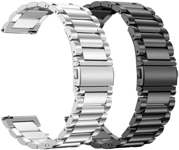 Acestar Compatible with Galaxy Watch Active 40mm Bands Active2 44mm Band 20mm Solid Stainless Steel Strap for Samsung Galaxy Watch Active 2 SM-R500 (Black+Sliver)