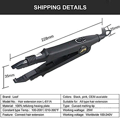 Hair Dell Ville- Universal Fusion Hair Extensions Tool Heat Iron Connector Melting Wand Black