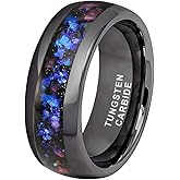 TUTISS 8mm Silver/Black/Gunmetal Tungsten Rings for Men Women Orion Nebula Opal Galaxy Fragment Inlay Fashion Jewelry Engagement Wedding Promise Band Polished Shiny Comfort Fit