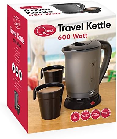 Quest Black Compact Travel Kettle, 0.5 Litres, 600 Watt & Dual Voltage for Worldwide Use Includes 2 Lightweight Cups - Image 3
