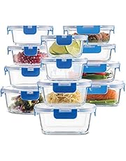 24-Piece Superior Glass Food Storage Containers Set - Newly Innovated Hinged BPA-free Locking lids - 100% Leakproof Glass Meal-Prep Containers, Great On-the-Go & Freezer-to-Oven-Safe Food Containers