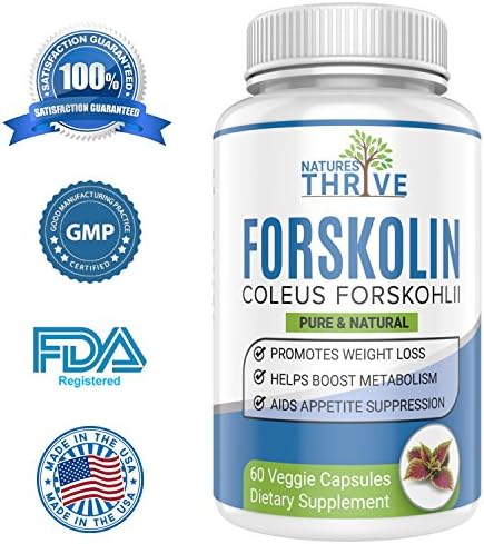 Natures Thrive MAX POTENCY Forskolin- GMP Certified, FDA Approved 250mg Forskolin Diet Pills- 60 Veggie Capsules Of 100% Natural Weight Loss Forskolin Supplement- Fast Fat Breakdown, Metabolism Boost