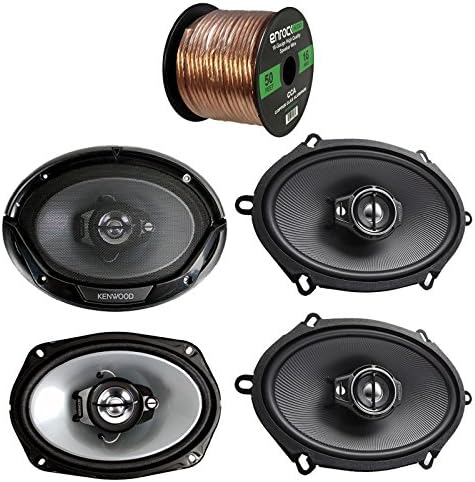 2 Pair Car Speaker Package Of 2x Kenwood KFC-C5795PS 5x7" 360W 3-Way Flush Mount Coaxial Speakers + 2x KFC6965S 6x9" 400 Watt 3-Way Audio Speaker + Enrock 16g 50 Ft Speaker Wire
