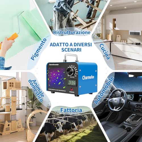 Charmofun Professional Ozone Generator 60000mg/h, Industrial Ozonizer for 300㎡, High Capacity O3 Ozone Machine, Ozone Generator for Home Car Smoking Animals (Blue)