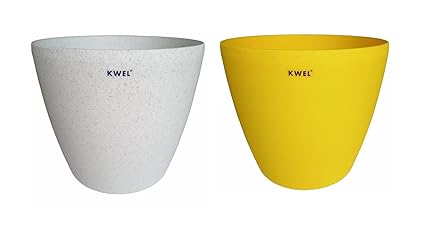 KWEL Deco Flower Pot Plastic Planter Attractive Pot for Garden with Wheel to Easy Move - Size 12 Inch Pack of 2 (Color May Vary)