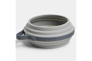 Cleverpup, Nomad Small Collapsible Dog Bowl - 2 Cup Food-Safe Silicone Travel Bowl for Dogs, Portable & Sturdy, Food/Water, Dishwasher Safe - Grey