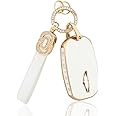 CARFIB Key Fob Cover for 2023 Genesis GV60 G90 8 Button 2024 Soft Key Shell with Keychain TPU Girly Cute Key Fob Case White Gold