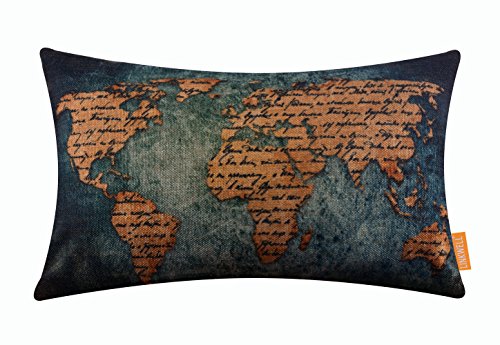 Linkwell vintage blue burlap world map 20" x 12" decora…