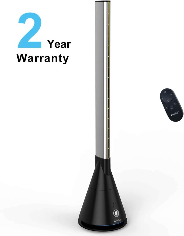 Geek Aire Fan, Oscillating Tower Bladeless Fan Works with Alexa and Google, Air Circulator Cooling Floor Pedestal Fan with 9 Speeds 8h Timer, Quiet Stand Fan with App and Remote Control for Whole Room