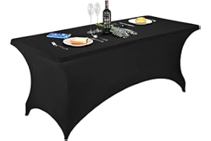 FORLIFE Spandex Table Covers - Fitted Tablecloth for 6ft Rectangular Tables with Stretch Patio Design - Perfect for Weddings, Banquets, and Parties - Available in Black