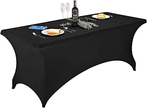 Fitted Tablecloth For 6 Foot Rectangle Tables-6 Pack Black Elastic Outdoor Picnic Table Cover Spandex Stretch Folding Table Cloths 6 Ft Camping Dining Ro