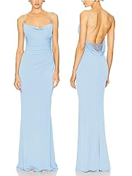 Capuffy Women Drape Neck Formal Maxi Dresses Lace
