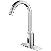 Automatic Touchless Bathroom Sink Faucet Motion Sensor Commercial Kitchen Hands Free Faucet with Hole Cover Plate,AC/DC Powered, Public Sink Faucet,Chrome (Chrome High)