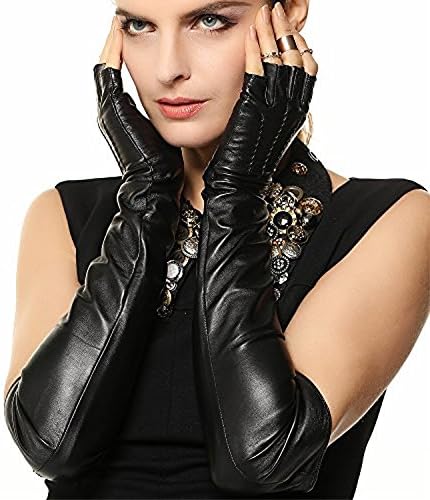 2015 New Ladies Opera Long Soft Nappa Leather Half Finger Fingerless Gloves