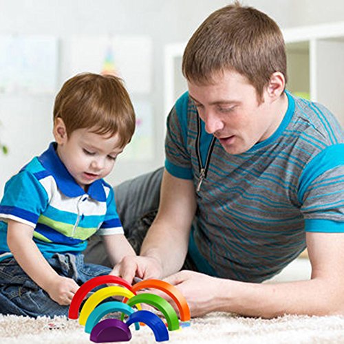 Wooden Rainbow Stacking Game Stacker Learning Toy Geometry Building Blocks Creative Nesting Educational Toys for Kids Baby Toddlers