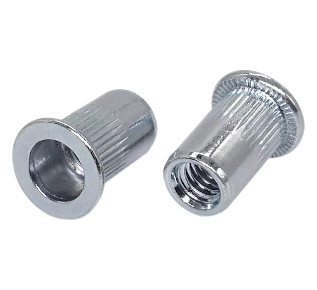 (Pack of 100 pcs) Rivet Nuts M6 x 13.5 mm, Flat Head, Knurled Rivnut, Threaded Insert Nutserts, Steel Rivet Nut (100, M6 x 13.5 mm)